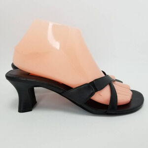 Unlisted Kenneth Cole Womens Sandal Spool Heels Black Leather Slip Ons Size 7.5